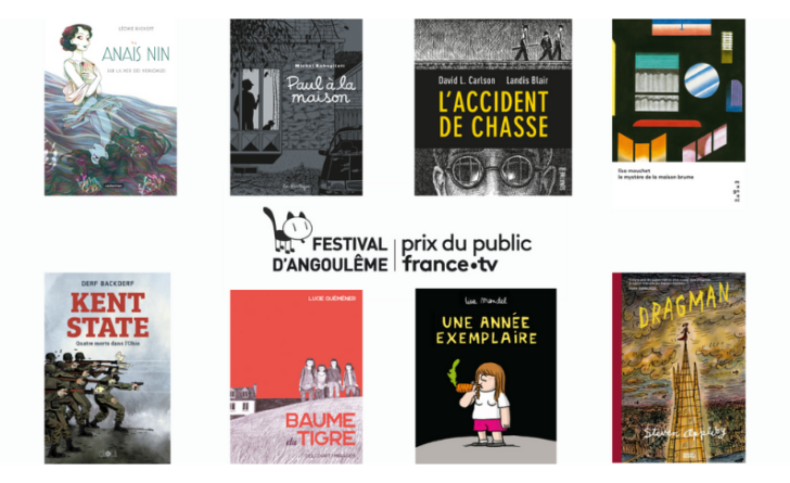 Les couvertures des huit titres en lice pour le prix du public